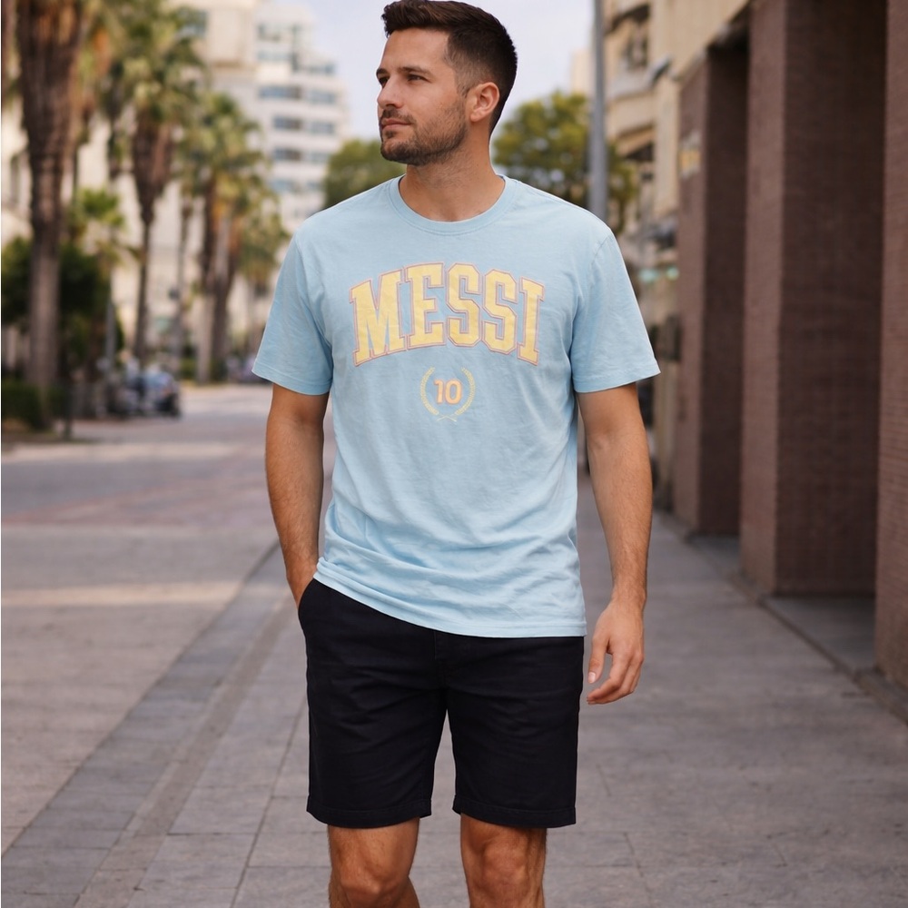 Messi Collection Messi #10 Blue Short Sleeve T-Shirt Men’s S Football Sports